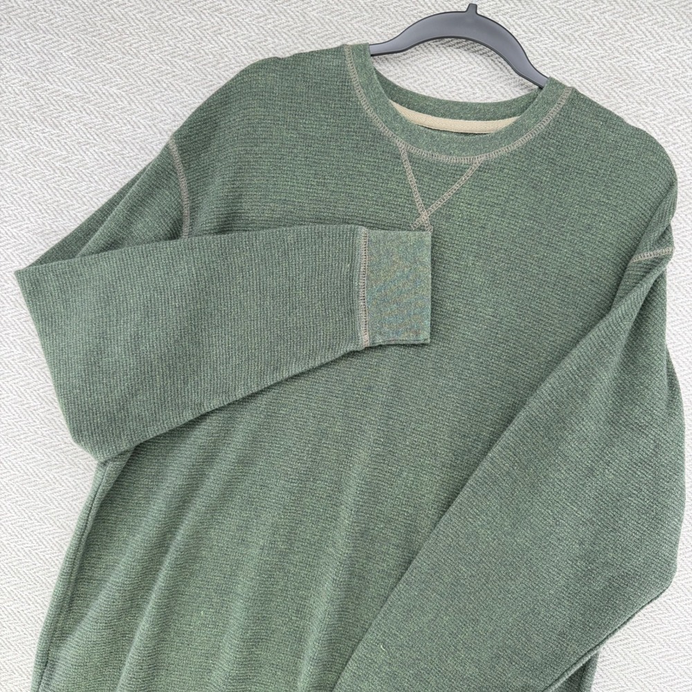 Red Head Thermal Shirt Large Green Cotton Blend Waffle Knit Crewneck Long Sleeve